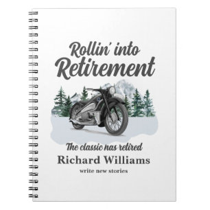 Reis-thema pensioen Klassieke motorfiets rollend Notitieboek