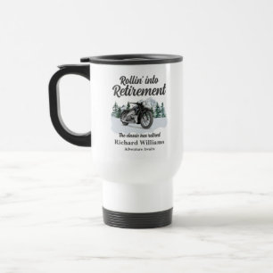 Reis-thema pensioen Klassieke motorfiets rollend Reisbeker