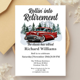 Reis-thema pensioen klassieke retro auto rollend kaart