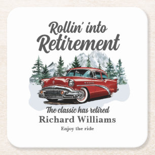 Reis Thema Pensioen Klassieke Retro Auto Rollend Kartonnen Onderzetters
