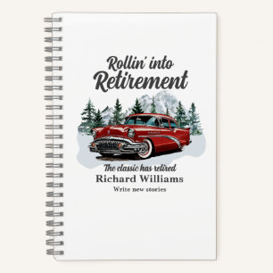Reis-thema pensioen Klassieke Retro-auto Rollend Notitieboek