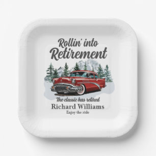 Reis-thema pensioen Klassieke Retro-auto Rollend Papieren Bordje