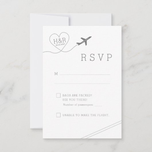 Reis Thema Vliegtuig Hart Retro Minimalistisch RSVP Kaartje (Voorkant)
