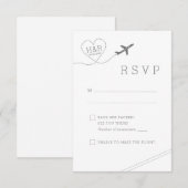Reis Thema Vliegtuig Hart Retro Minimalistisch RSVP Kaartje (Voorkant / Achterkant)