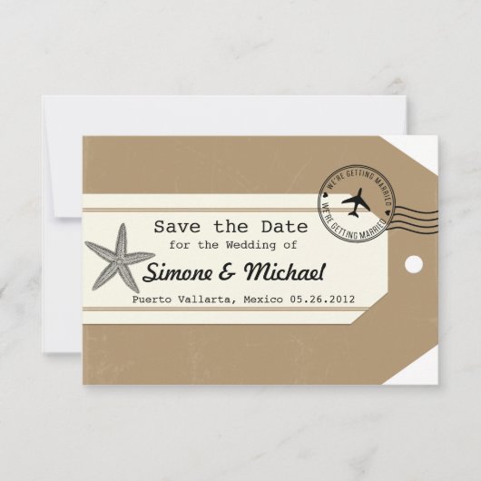 Reis-thema zeester Bagage Label Save the Date (Voorkant)
