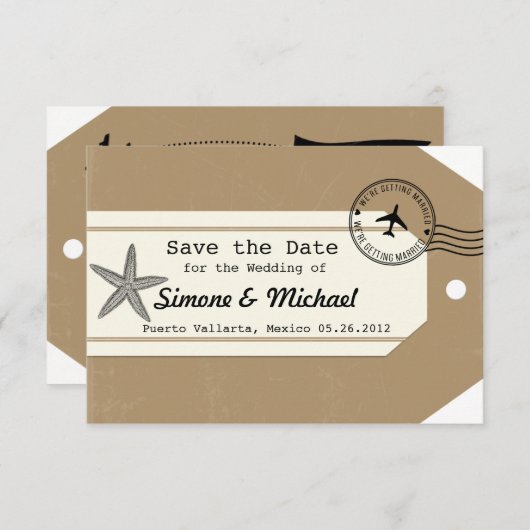 Reis thema zeester Bagagelabel Save the Date (Voorkant / Achterkant)