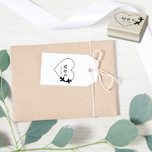 Reis Trouw Twee Vliegtuigen maken Hart Modern Rubberstempel