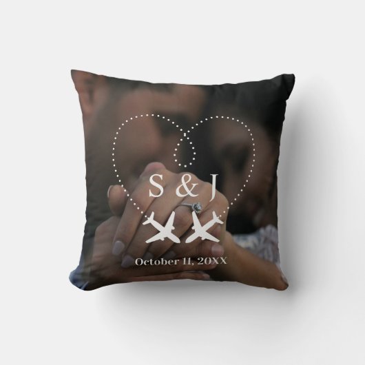 Reis Trouwvlucht Hart Bewaar de Datum Foto Kussen (Voorkant)