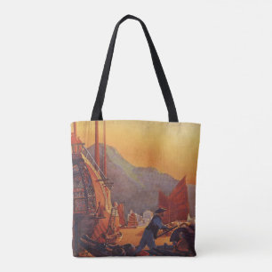 Reis uit het verleden, vliegtuig boven jonken in H Tote Bag
