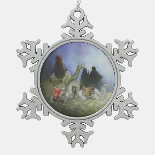 Reis van de Magi Tin Sneeuwvlok Ornament (Voorkant)