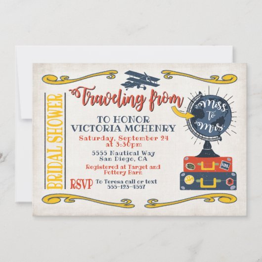 Reis van Miss naar Mrs. Bridal Douche uitnodiging (Voorkant)