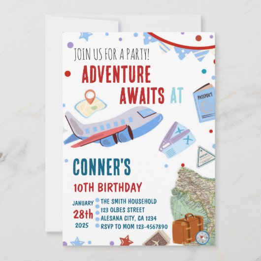 Reis Verjaardag Uitnodiging Bestemming Thema Party (Voorkant)