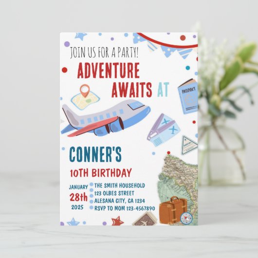 Reis Verjaardag Uitnodiging Bestemming Thema Party (Staand voorkant)