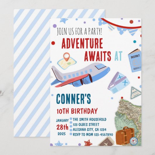 Reis Verjaardag Uitnodiging Bestemming Thema Party (Voorkant / Achterkant)