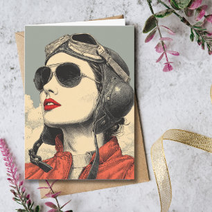 Reis Verjaardag Vintage Retro Aviator Meisje Kaart