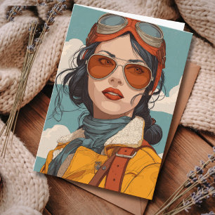 Reis Verjaardag Vintage Retro Aviator Meisje Kaart
