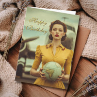 Reis Verjaardag Vintage Retro Vrouw Vliegtuig Chic