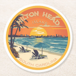 Reis vintage Hilton Head Island vuurtoren cadeaus Ronde Kartonnen Onderzetter