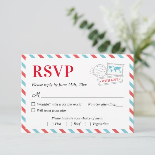 Reis Vliegtuig Vliegtuig Bruiloft RSVP Kaart Brief (Staand voorkant)