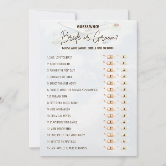 Reis Vrijgezellenfeest Bride & Groom Game Kaart (Voorkant)