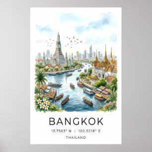 Reis Watercolor Print, Bangkok Silhouette en Poster