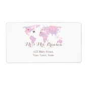 Reis Wereldkaart met Waterverf voor Bestemming Bru Etiket (Voorkant)