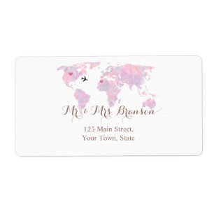 Reis Wereldkaart met Waterverf voor Bestemming Bru Etiket