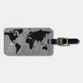 Reis wereldkaart op maat zwart & wit bagagelabel (Voorkant horizontaal)