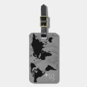Reis wereldkaart op maat zwart & wit bagagelabel (Voorkant verticaal)