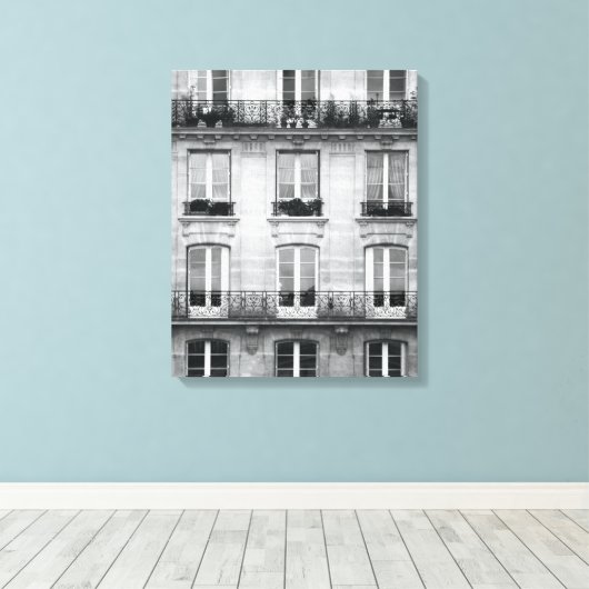 Reis | Zwart-wit gebouw in Parijs Canvas Afdruk (Insitu (Houten vloer))