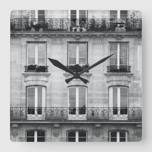 Reis | Zwart-wit  gebouw in Parijs Vierkante Klok (Voorkant)