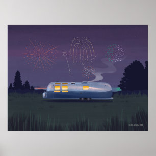 Reisaanhangwagen Zilveren RV & Nacht Sky Poster