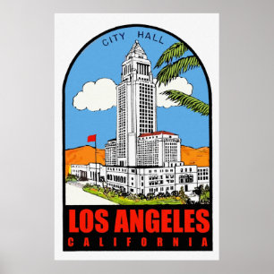Reisadvertentie in het  stadhuis Los Angeles Poster