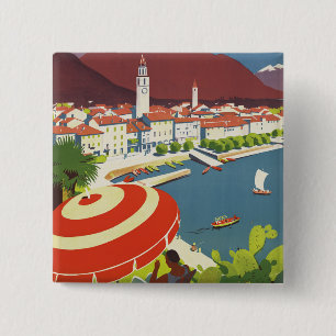Reisadvertentie Kunst uit het verleden van Zwitser Vierkante Button 5,1 Cm