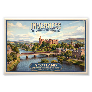Reisaffiche Inverness Schotland uit het verleden Foto Afdruk