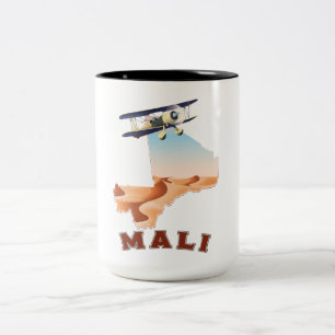 Reisaffiche met vintage Mali kaart Tweekleurige Koffiemok