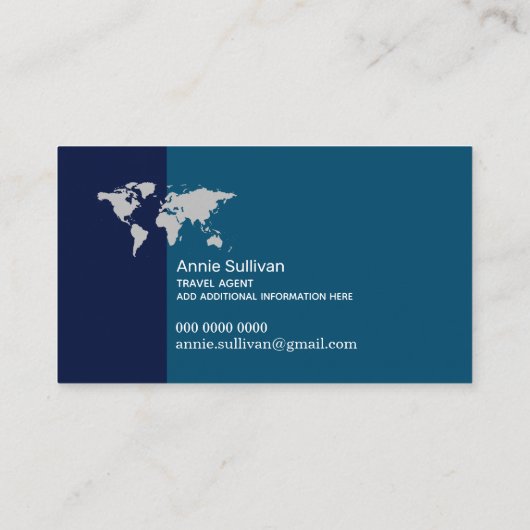 Reisagent 2-tone blauw vliegtuig monogram visitekaartje (Achterkant)