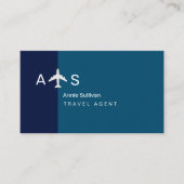 Reisagent 2-tone blauw vliegtuig monogram visitekaartje (Voorkant)