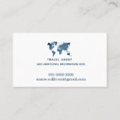 Reisagent. blauwe wereldkaart en vliegtuig visitekaartje (Achterkant)