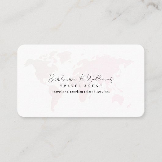 Reisagent Bleke Roze Wereldkaart Visitekaartje (Voorkant)