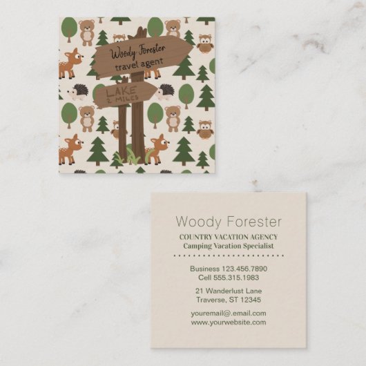 Reisagent Cute Rustic Vacking Vierkante Visitekaartje (Voorkant / Achterkant)