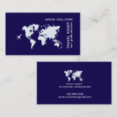 Reisagent donkerblauw met wereldkaart visitekaartje (Voorkant / Achterkant)