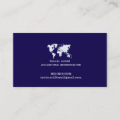 Reisagent donkerblauw met wereldkaart visitekaartje (Achterkant)