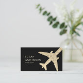 Reisagent Faux Gold Glitter Vliegtuig Visitekaartje (Staand voorkant)