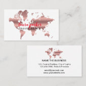 Reisagent Faux Roos Gold Wereldkaart Bestemming Visitekaartje (Voorkant / Achterkant)