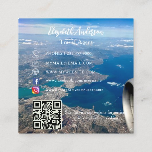 Reisagent foto QR code sociale media Vierkante Visitekaartje (Achterkant)