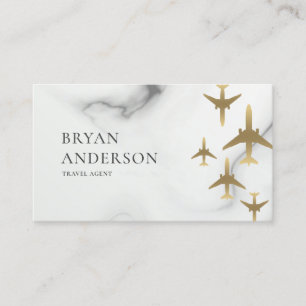 Reisagent Gold Airplanes Marble Visitekaartje