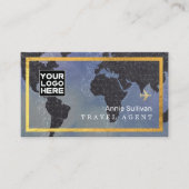 Reisagent Logo Vliegtuig | Wereldkaart blauw Visitekaartje (Voorkant)