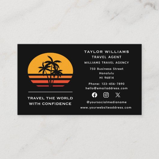 Reisagent Palm Trees Sunset Tropical Beach Fun Visitekaartje (Voorkant)