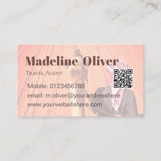 Reisagent QR Code Desert Scene Wit Bedrijf Visitekaartje (Achterkant)